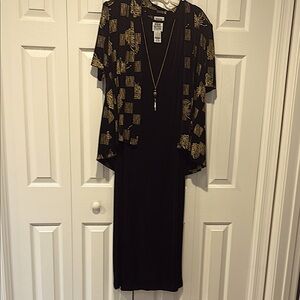 R&M Richards 2 piece Black Dress with Gold Accented Jacket